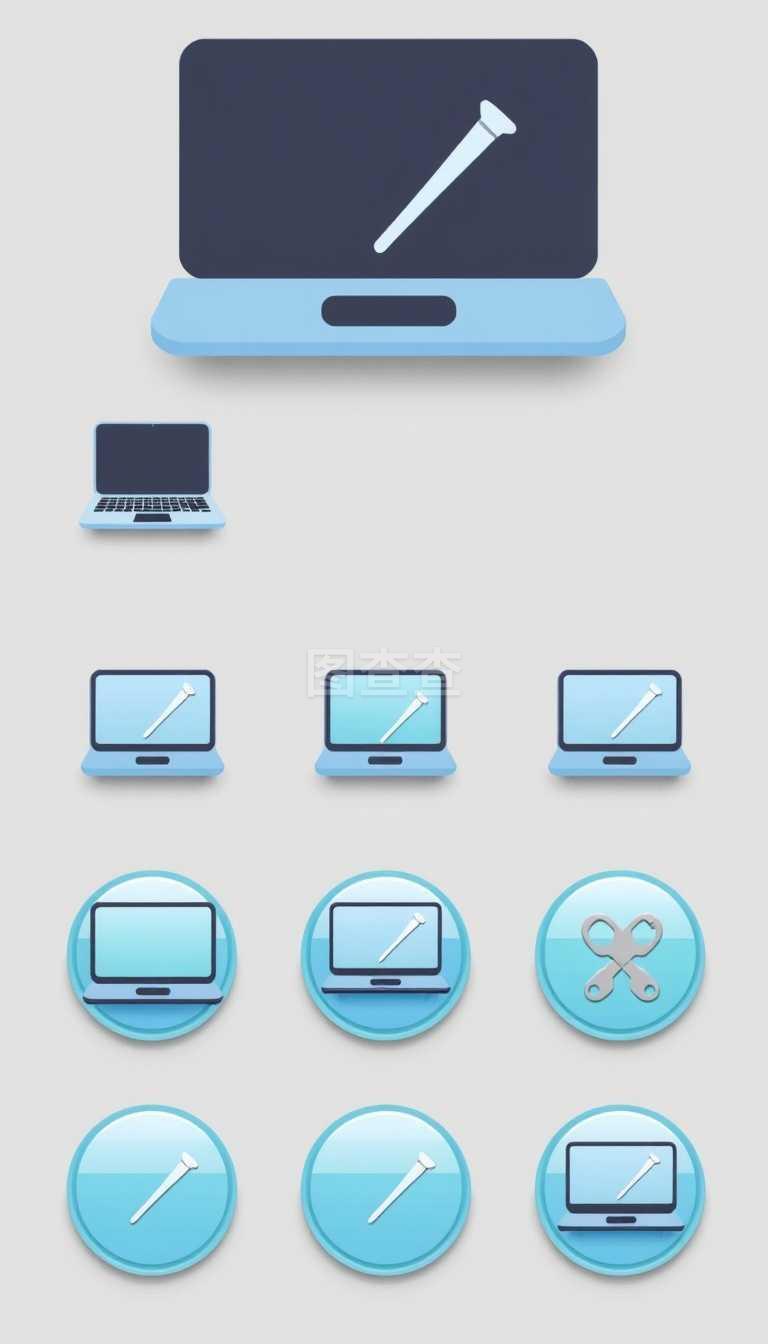 筆記本電腦技術服務圖標標志 九個原始指針按鈕的矢量設計解析